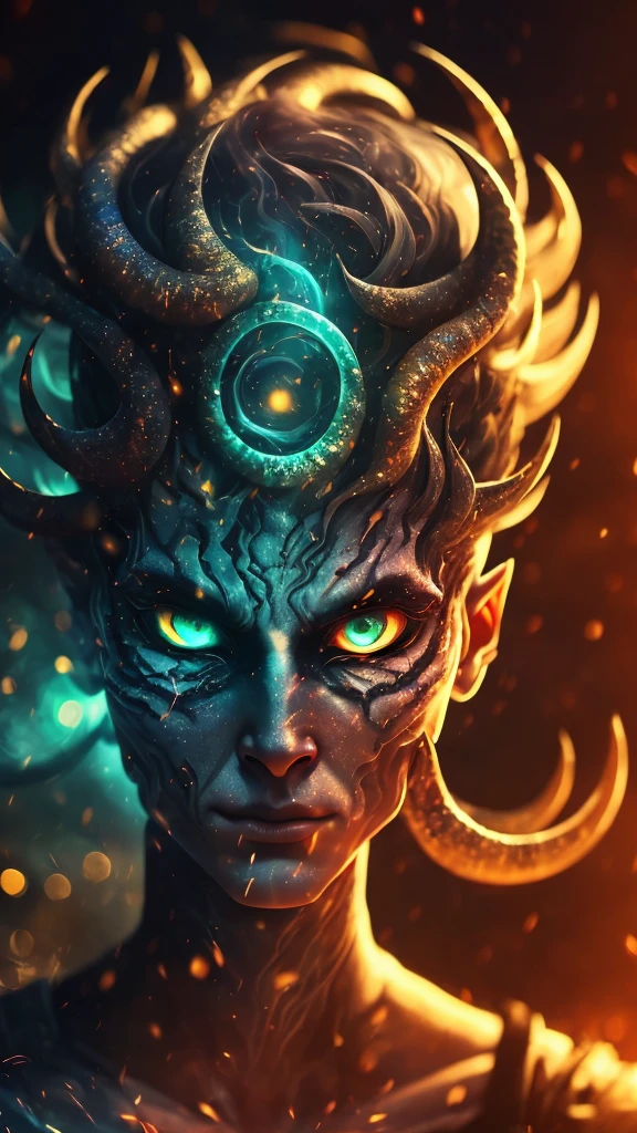 a completely white demonic creature, men monster, large multicolored eyes, bald head, skull covered with small horns, (best quality,4k,8k,highres,masterpiece:1.2),ultra-detailed,(realistic,photorealistic,photo-realistic:1.37),HDR,UHD,studio lighting,ultra-fine painting,sharp focus,physically-based rendering,extreme detail description,professional,vivid colors,bokeh,dynamic point of view,cinematographic scene,highlighted character,backlight effects,mystical character,multicolored cracks on the skin,character seen in full