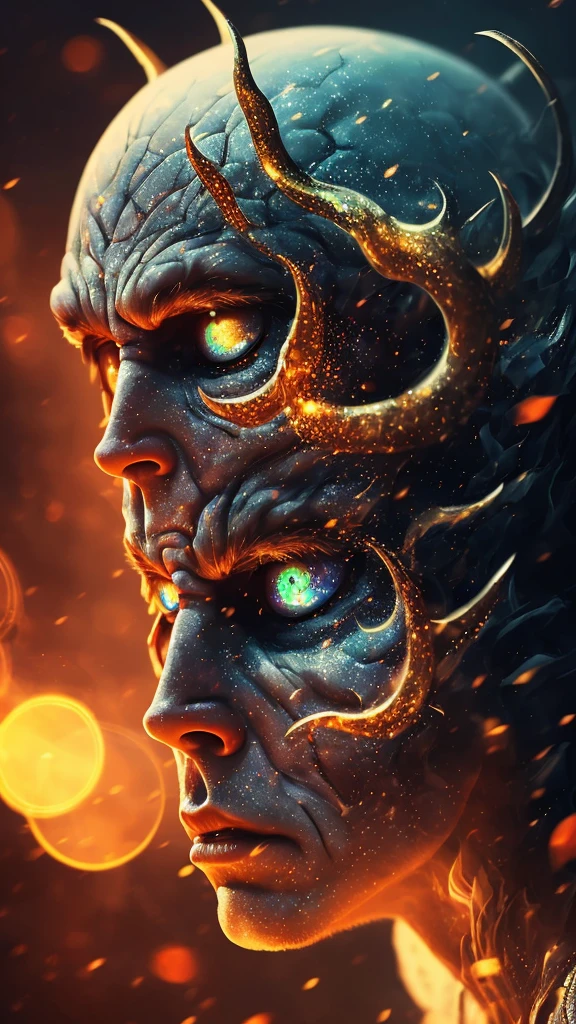 a completely white demonic creature, men monster, large multicolored eyes, bald head, skull covered with small horns, (best quality,4k,8k,highres,masterpiece:1.2),ultra-detailed,(realistic,photorealistic,photo-realistic:1.37),HDR,UHD,studio lighting,ultra-fine painting,sharp focus,physically-based rendering,extreme detail description,professional,vivid colors,bokeh,dynamic point of view,cinematographic scene,highlighted character,backlight effects,mystical character,multicolored cracks on the skin,character seen in full