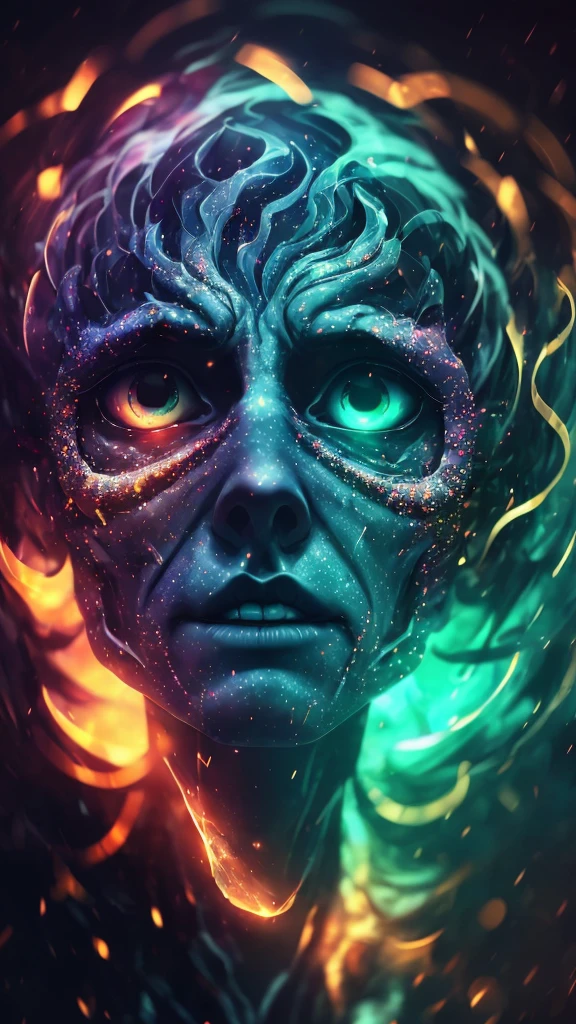 a completely white demonic creature, men monster, large multicolored eyes, bald head, skull covered with small horns, (best quality,4k,8k,highres,masterpiece:1.2),ultra-detailed,(realistic,photorealistic,photo-realistic:1.37),HDR,UHD,studio lighting,ultra-fine painting,sharp focus,physically-based rendering,extreme detail description,professional,vivid colors,bokeh,dynamic point of view,cinematographic scene,highlighted character,backlight effects,mystical character,multicolored cracks on the skin,character seen in full