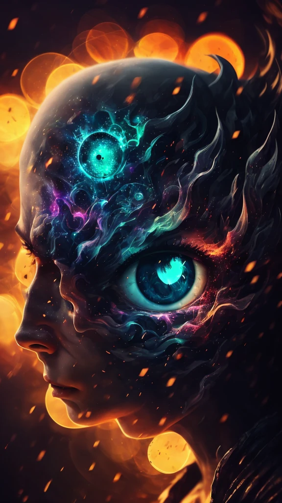 a completely white demonic creature, men monster, large multicolored eyes, bald head, skull covered with small horns, (best quality,4k,8k,highres,masterpiece:1.2),ultra-detailed,(realistic,photorealistic,photo-realistic:1.37),HDR,UHD,studio lighting,ultra-fine painting,sharp focus,physically-based rendering,extreme detail description,professional,vivid colors,bokeh,dynamic point of view,cinematographic scene,highlighted character,backlight effects,mystical character,multicolored cracks on the skin,character seen in full