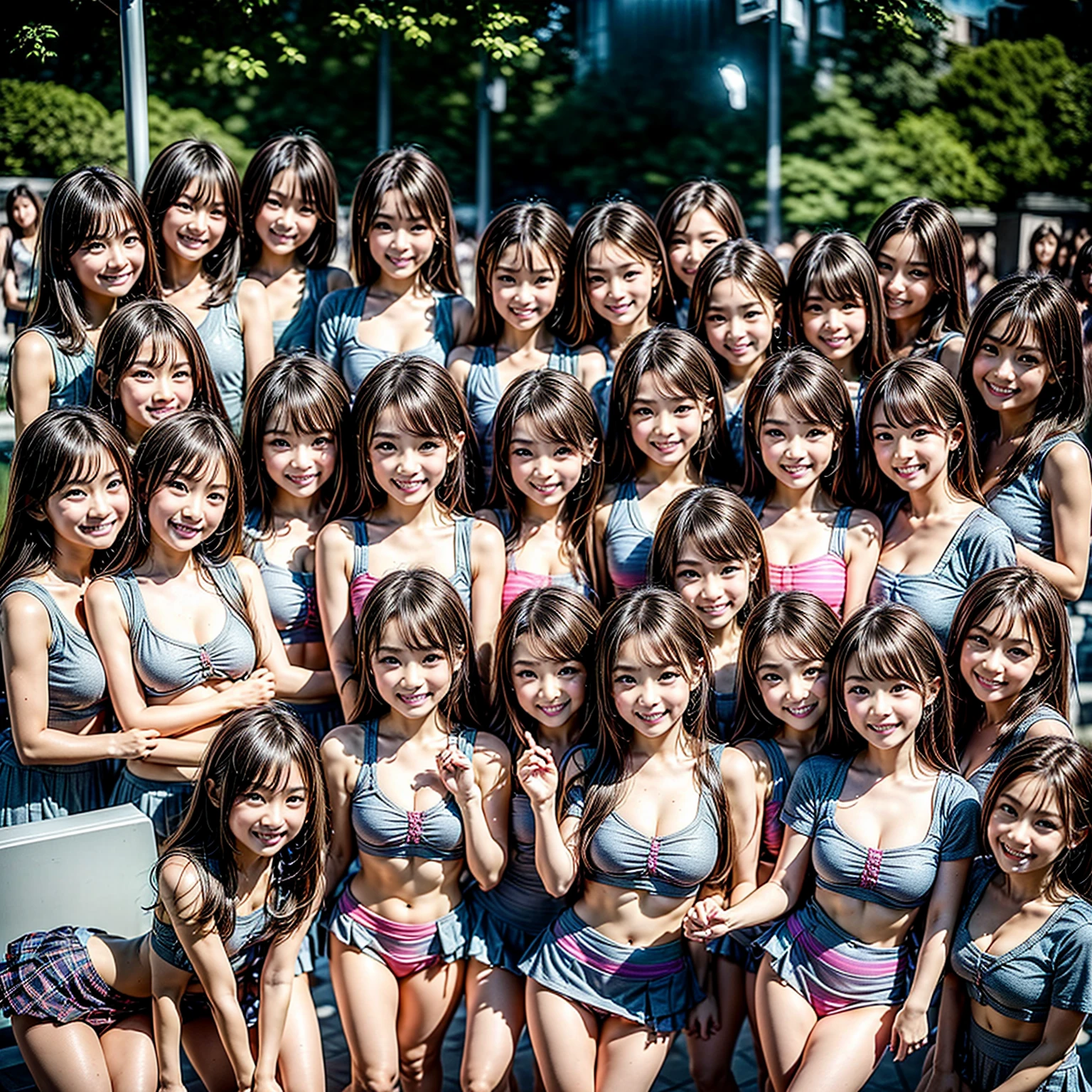 ((ExtremelyDetailed (PUNIPUNI KAWAII 12 Girls in a row:1.37) Shibuya Hachiko-mae scramble crossing)), (masterpiece 8K TopQuality:1.2) (ProfessionalPhoto:1.37), {(Standing Full Body:1.2)|Dancing}, Different types of hair colors, {(skinny(school swimwear))|SchoolUniform|Tutu}, {Corrected BabyLike hand|Hiddenhand}, (Joyful Expressions LifeLike Rendering), PerfectLighting (RainbowColor particles)(Blurred ColorfulLights) MotionBlur