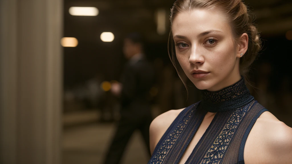 A stunning and intricate color close-up portrait of (Woman:1) , wearing high-neck jumpsuit and high-waisted pants, Epic character composition, sharp focus, natural lighting, underground dispersal, f2, 35mm, Film grain, , by Annie Leibovitz, 