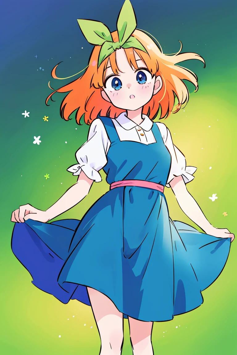 Yotsuba nakano, green ribbon, dancing in the moonlight, dynamic pose, moonlight background, full body, dancing girl, pretty flowing dress, wind, sweet dreamy face, (Old anime, vintage anime, 90's anime style, naoko takeuchi style, masterpiece、top-quality, Official art、Beautifully Aesthetic:1.2)、(a beauty girl:1.3)、vivid colours、colourful, magical photography, dramatic lighting, intricate details, (1 girl, solo, alone), , sfw, nakano_yotsuba, blue eyes, indigo eyes, aayotsuba, sparkling blue eyes, sfw, pretty teenage girl with shoulder length orange hair, hair ribbon, green ribbon, heart shaped lips and blue eyes making a cute face, blushing, aayotsuba, Nakano yotsuba from The Quintessential Quintuplets, yotsuba Nakano, masterpiece, 4k, ultradetailed, cowboy shot, shoulder lenght orange hair,, blushing,, blue eyes, innocent, pure, kawaii, tender, lovely, cheery, cute
