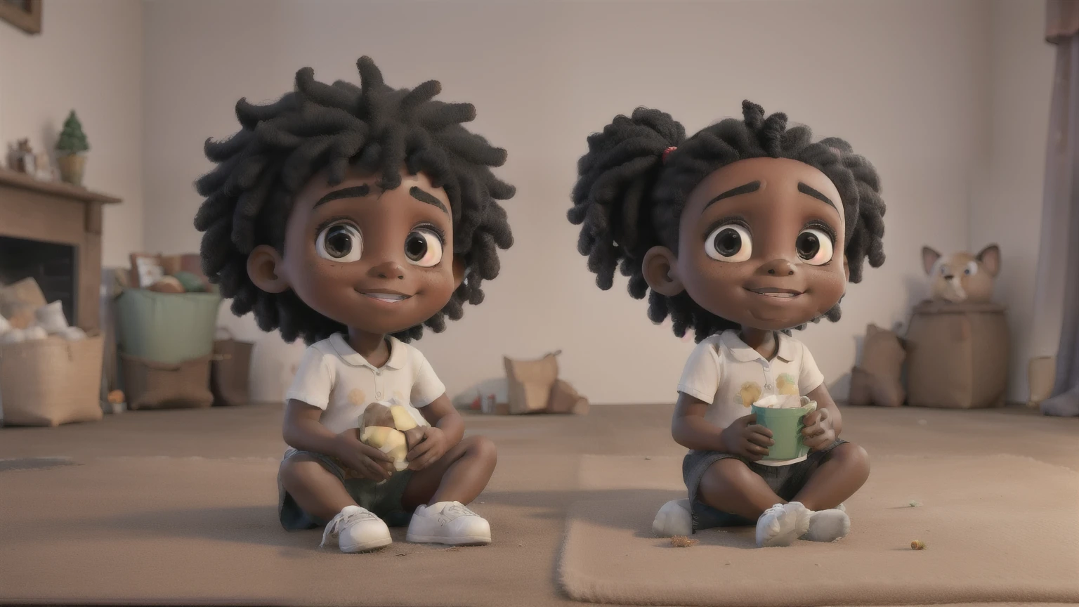 two black children, looking forward to spending the holidays at grandma&#39;s house, located in a beautiful site surrounded by exuberant nature. work of art, best qualityer.