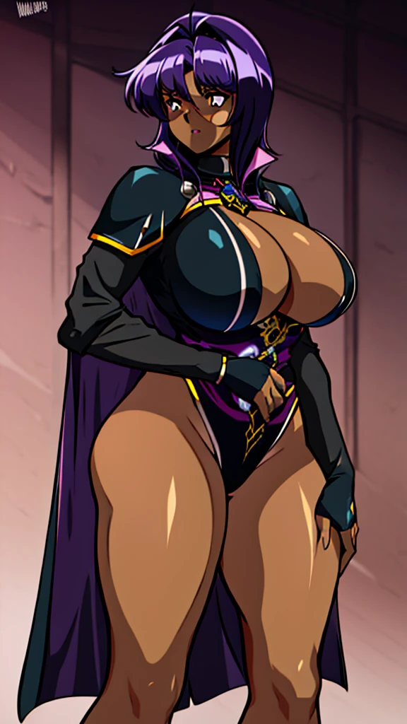 Adult medieval woman, big boobies, muslos grandes, big-ass, vestimentas_knight, dark purple hair, yellow eyes, dark skin color, black sword, vestimentas_reveller, {{best quality 4k}}, {{detailedeyes}}