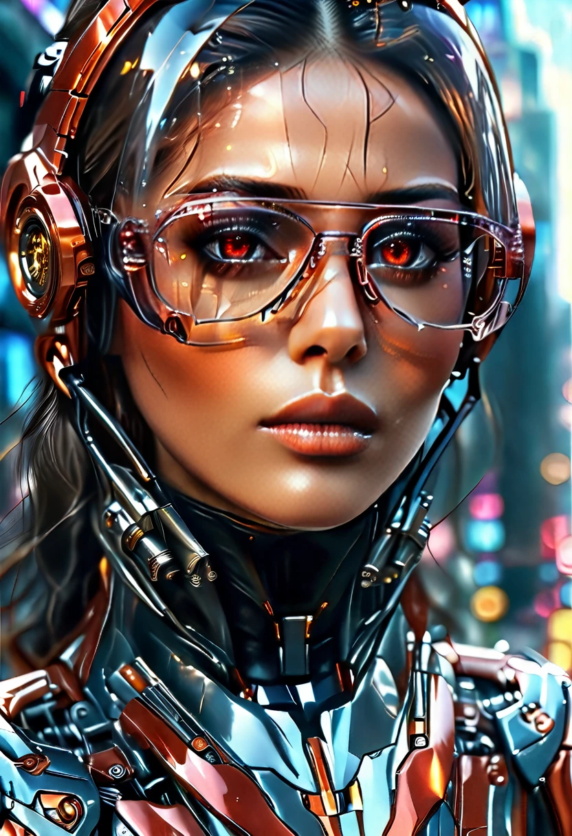 Arafed a picture of a human female spy, wearing dark suit, wearing ((mecha glasses: 1.5))exquisite beautiful female, dynamic eye color, dynamic hair color, dynamic hair style, glasses has intricate mechanical part in it, high society gala event background, (Masterpiece: 1.5),  Vibrant, Ultra-high resolution, High Contrast, masterpiece:1.2, highest quality, Best aesthetics), best details, best quality, highres, ultra wide angle, 16k, [ultra detailed], masterpiece, best quality, (extremely detailed), Mechanical Creatures