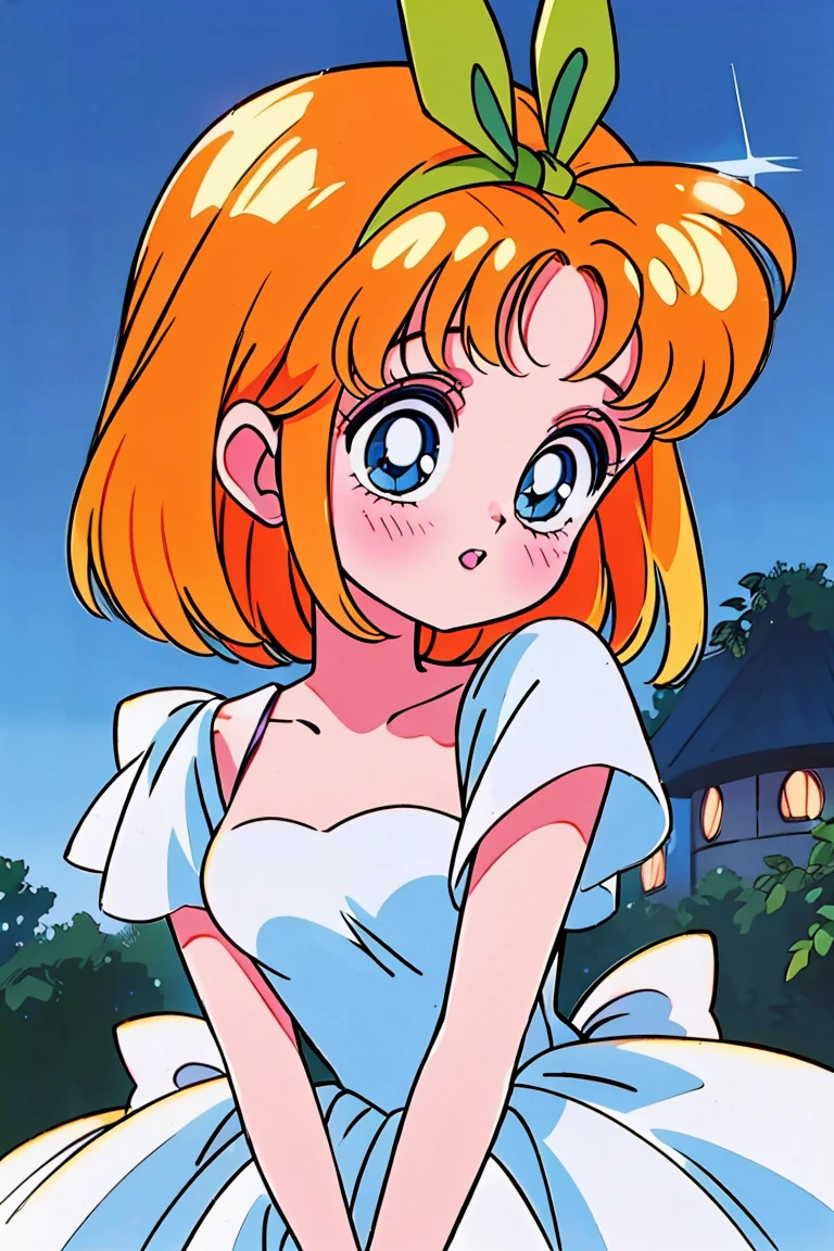 Yotsuba nakano, green ribbon, dancing in the moonlight, dynamic pose, moonlight background, full body, dancing girl, pretty flowing dress, wind, sweet dreamy face, (Old anime, vintage anime, 90's anime style, naoko takeuchi style, masterpiece、top-quality, Official art、Beautifully Aesthetic:1.2)、(a beauty girl:1.3)、vivid colours、colourful, magical photography, dramatic lighting, intricate details, (1 girl, solo, alone), , sfw, nakano_yotsuba, blue eyes, indigo eyes, aayotsuba, sparkling blue eyes, sfw, pretty teenage girl with shoulder length orange hair, hair ribbon, green ribbon, heart shaped lips and blue eyes making a cute face, blushing, aayotsuba, Nakano yotsuba from The Quintessential Quintuplets, yotsuba Nakano, masterpiece, 4k, ultradetailed, cowboy shot, shoulder lenght orange hair,, blushing,, blue eyes, innocent, pure, kawaii, tender, lovely, cheery, cute
