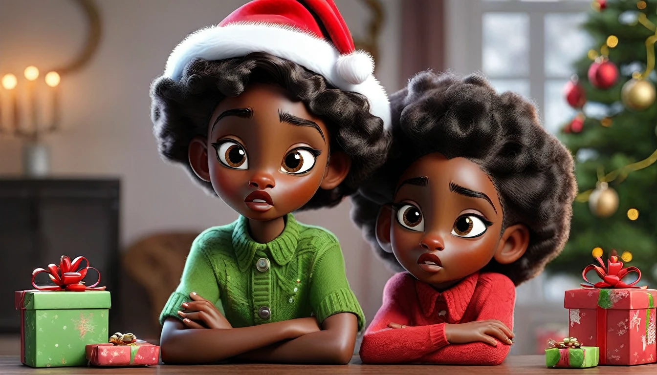 two black children, they were looking forward to spending the holidays at their grandmother's house, located in a beautiful site surrounded by exuberant nature. work of art, best qualityer, an old black woman with glasses and a scarf, wearing a coat.