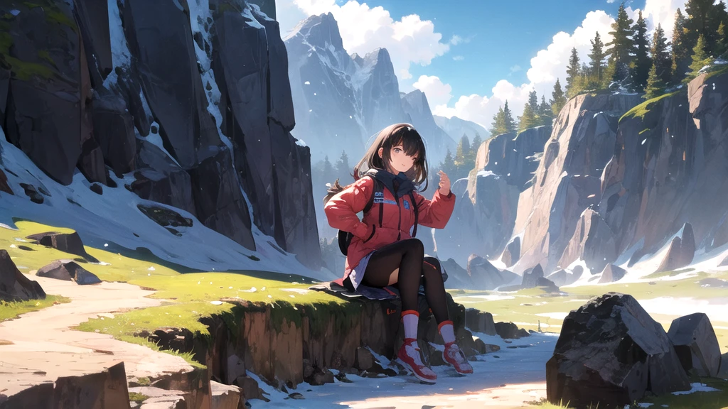 Girl playing in the mountains