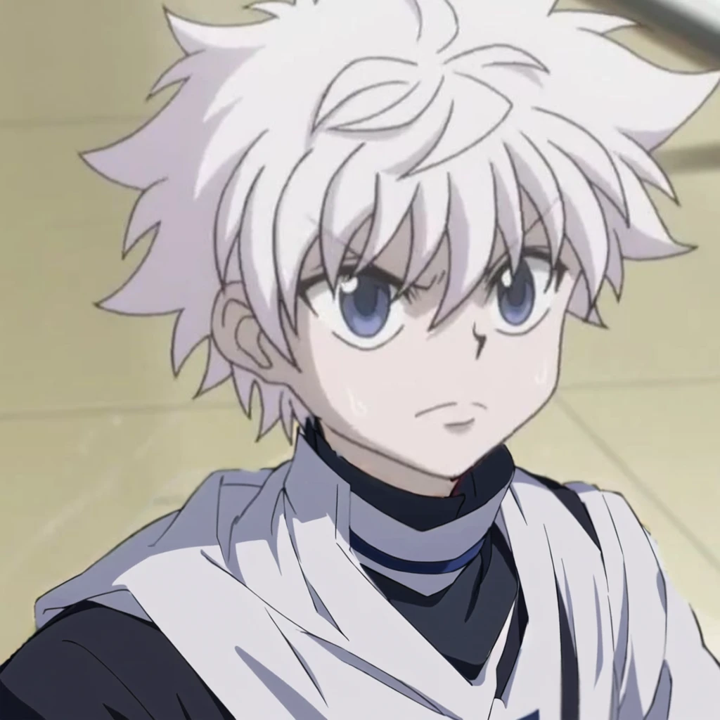 a close up of a person with white hair and blue eyes, killua zoldyck portrait, killua zoldyck, killua zoldyck black hair, nagito komaeda, killua zoldyck made of jewlery, hunterxhunter, kaworu nagisa, ginko showing a new mushi