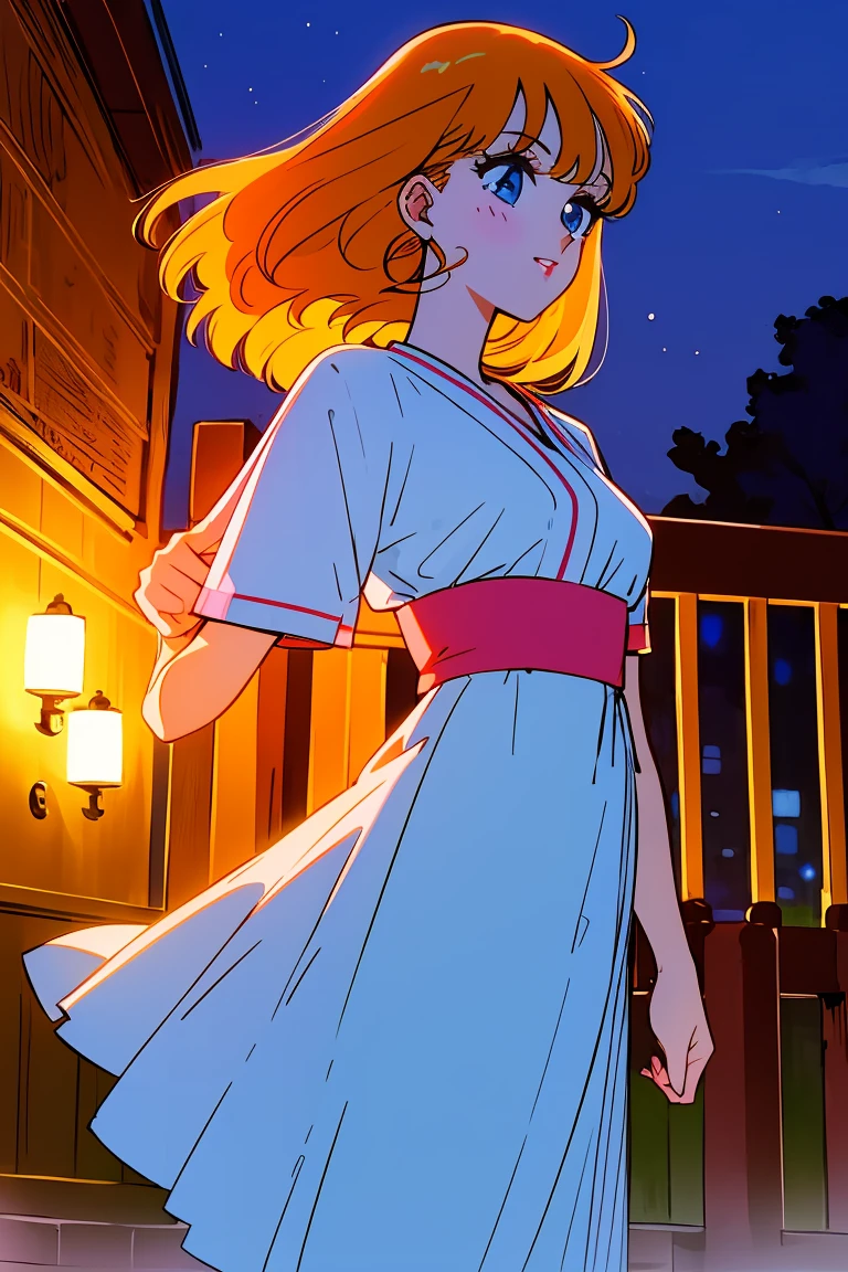 Yotsuba nakano, green ribbon, dancing in the moonlight, dynamic pose, moonlight background, full body, dancing girl, pretty flowing dress, wind, sweet dreamy face, (Old anime, vintage anime, 90's anime style, naoko takeuchi style, masterpiece、top-quality, Official art、Beautifully Aesthetic:1.2)、vivid colours、colourful, magical photography, dramatic lighting, intricate details, (1 girl, solo, alone), , sfw, nakano_yotsuba, blue eyes, indigo eyes, aayotsuba, sparkling blue eyes, sfw,  hair ribbon, green ribbon, heart shaped lips making a cute face, blushing, aayotsuba, Nakano yotsuba from The Quintessential Quintuplets, yotsuba Nakano, 4k, ultradetailed, cowboy shot, shoulder lenght orange hair,, blushing,, blue eyes, innocent, pure, kawaii, tender, lovely, cheery, cute
