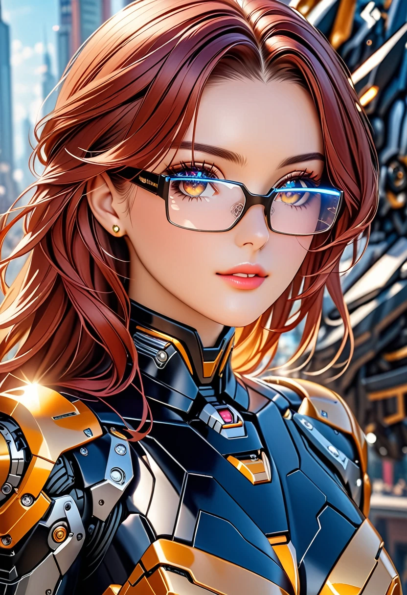 Arafed a picture of a human female spy, wearing dark suit, wearing ((mecha glasses: 1.quisite beautiful female, dynamic eye color, dynamic hair color, dynamic hair style, glasses has intricate mechanical part in it, high society gala event background, (Masterpiece: 1.5),  Vibrant, Ultra-high resolution, High Contrast, masterpiece:1.2, highest quality, Best aesthetics), best details, best quality, highres, ultra wide angle, 16k, [ultra detailed], masterpiece, best quality, (extremely detailed), Mechanical Creatures
