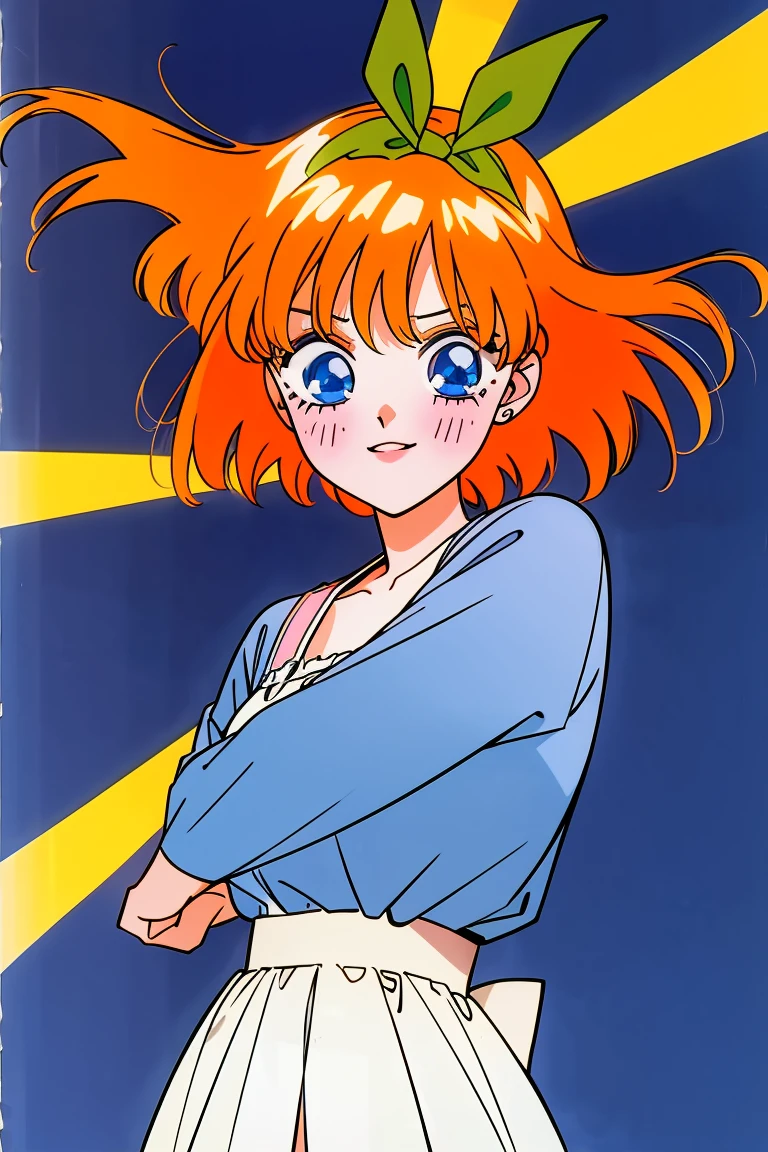 Yotsuba nakano, green ribbon, dancing in the moonlight, dynamic pose, moonlight background, full body, dancing girl, pretty flowing dress, wind, sweet dreamy face, (Old anime, vintage anime, 90's anime style, naoko takeuchi style, masterpiece、top-quality, Official art、Beautifully Aesthetic:1.2)、vivid colours、colourful, magical photography, dramatic lighting, intricate details, (1 girl, solo, alone), , sfw, nakano_yotsuba, blue eyes, indigo eyes, aayotsuba, sparkling blue eyes, sfw,  hair ribbon, green ribbon, heart shaped lips making a cute face, blushing, aayotsuba, Nakano yotsuba from The Quintessential Quintuplets, yotsuba Nakano, 4k, ultradetailed, cowboy shot, shoulder lenght orange hair,, blushing,, blue eyes, innocent, pure, kawaii, tender, lovely, cheery, cute
