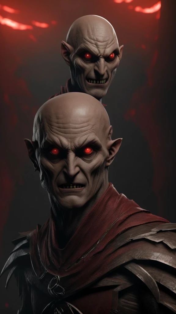 Monster with long arms and legs with sharp teeth and large pointed ears, bald with a few strands of hair. Red eyes and deformed face. No SCP clothes