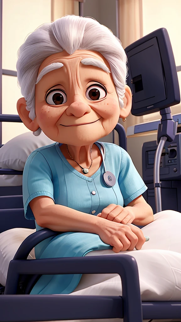 Elderly woman in a hospital bed, alone, sleeping, de olhos fechados, close no rosto