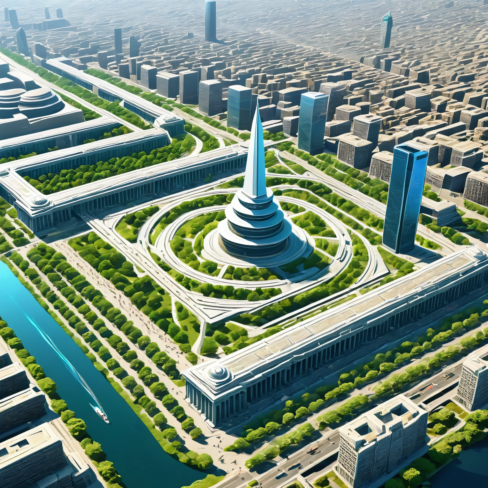 Create an AI masterpiece that explores the concept of time travel. Show a contemporary cityscape seamlessly merging with an ancient civilization, where past and present coexist.