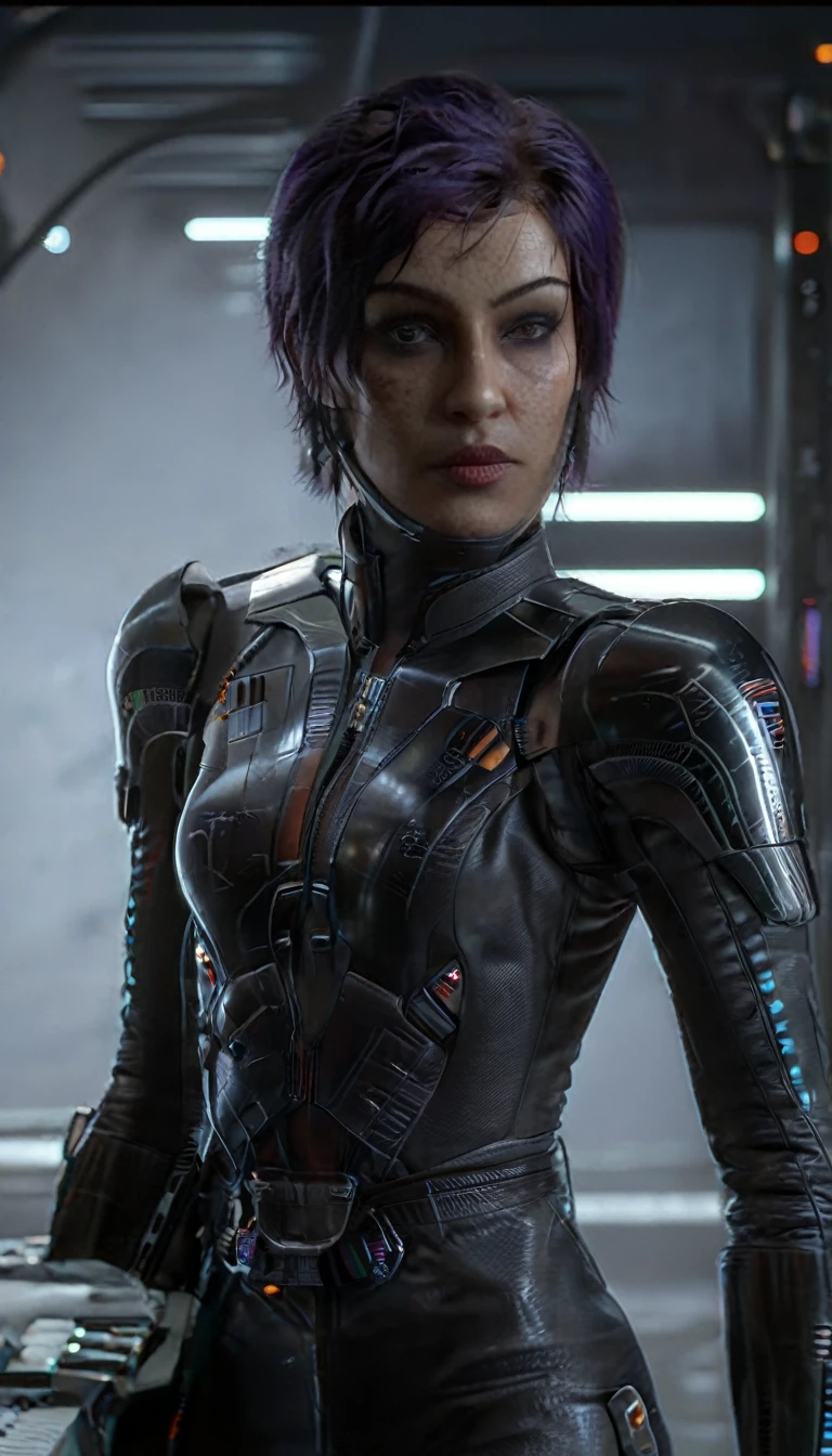 (InquisitorKatarinyaGreyfax), ((FACE ,yvraine)), Inquisitor, , power armor, short hair, black hair, bionic eye,
whsororitas