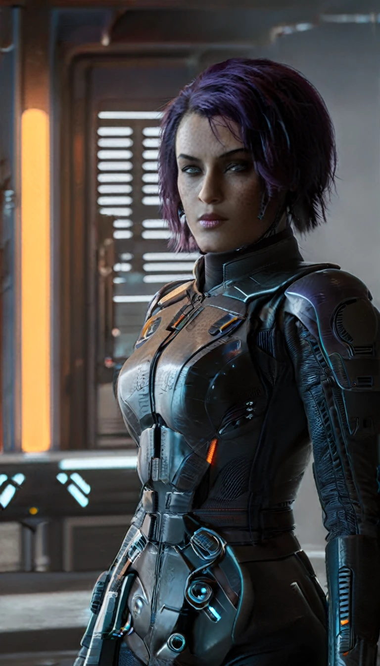 professional 3d model Cinematic scene, sabine wren, HUGE BREASTS, Ghost in the Shell, detailed background, masterpiece, best quality, high quality, highres, absurdres . octane render, highly detailed, volumetric, dramatic lighting