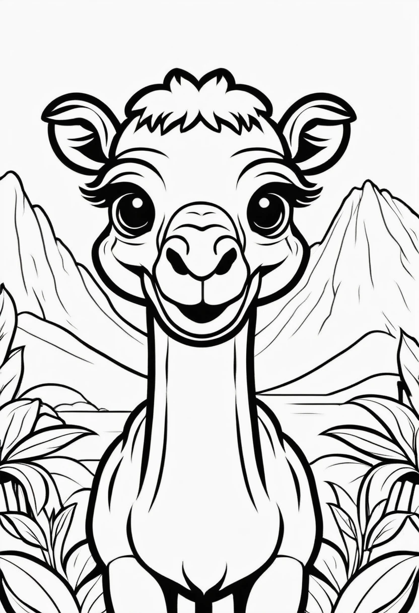 a cute and cuddly  camel , SMILE, Cartoon, ,coloring book, Coloring bookAF,