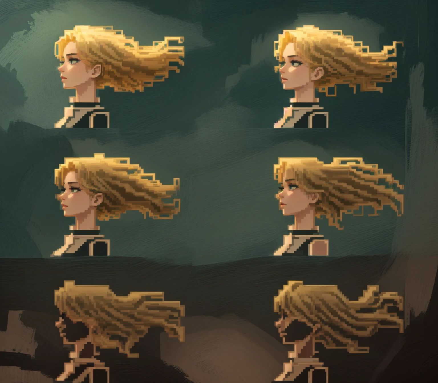 masterpiece, best quality, 1girl, ((young girl)), shiny skin, ((small size)), hot, soft natural lighting, reflections, bright illuminations, head focus, ((sexy blond hair)), big long blond hair,sexy, slim figure, Detailed green eyes, Detailed face, Detailed eyes, the anime girl is wind, wind hair, wind sequence, head dynamic poses, dynamic pose realistic, various pose, dynamic poses, realistic human movement