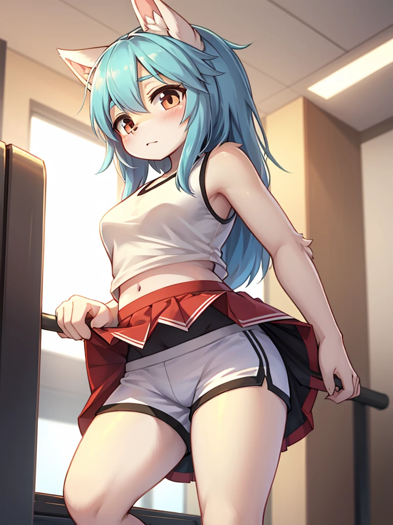 Did you expect anything? , Unfortunately it was gym shorts , upskirt , White blouse