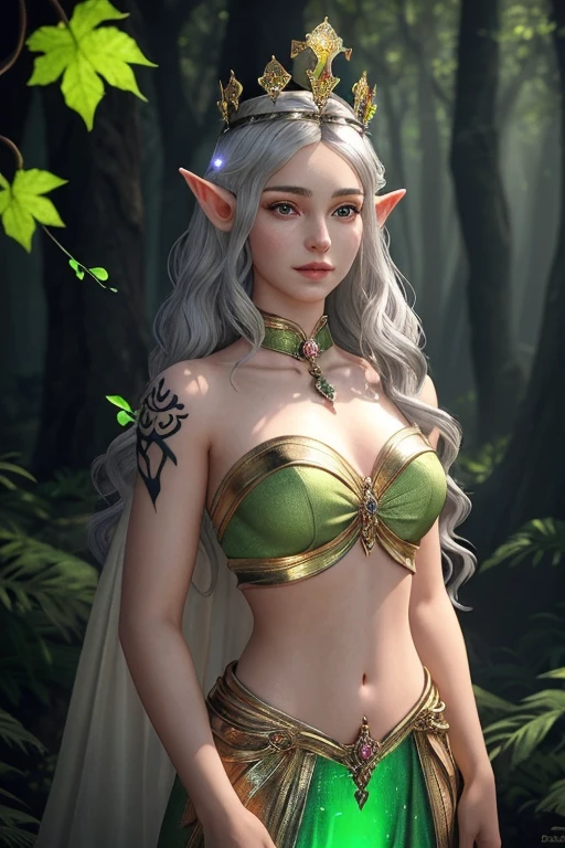 ((melhor qualidade)), ((obra-prima)), (realidade) , Terra_Spirit, luz de fundo, luz solar, ((female elf living in the flower), corpo inteiro, magro, encantador, , arboreal vine, flor, tatuagem, , obra-prima, 8k