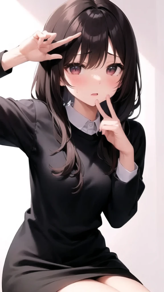 Raise your handouth and eyes wide open、Sweat、Surprised expression、