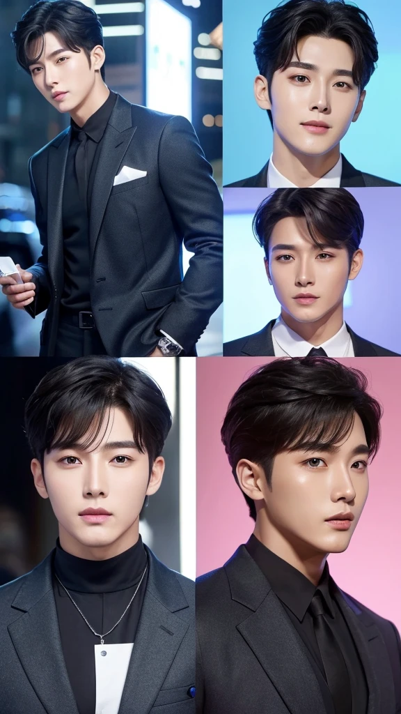 Korean star Modern hairstyle Gorgeous Flashy cute man Front face God 冠
front view