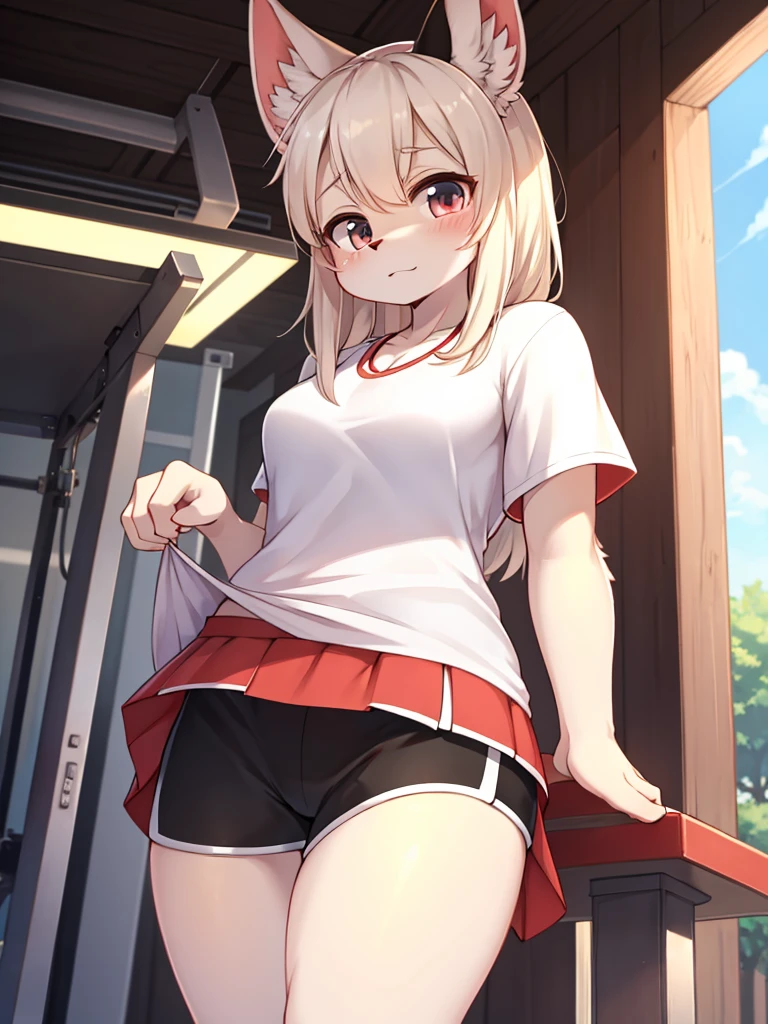 Did you expect anything? , Unfortunately it was gym shorts , upskirt , White blouse