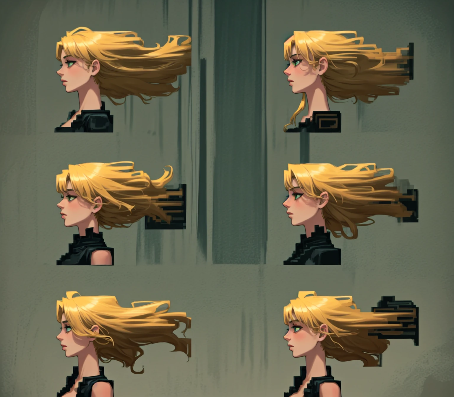 masterpiece, best quality, 1girl, ((young girl)), shiny skin, ((small size)), hot, soft natural lighting, reflections, bright illuminations, head focus, ((sexy blond hair)), big long blond hair,sexy, slim figure, Detailed green eyes, Detailed face, Detailed eyes, the anime girl is wind, wind hair, wind sequence, head dynamic poses, dynamic pose realistic, various pose, dynamic poses, realistic human movement