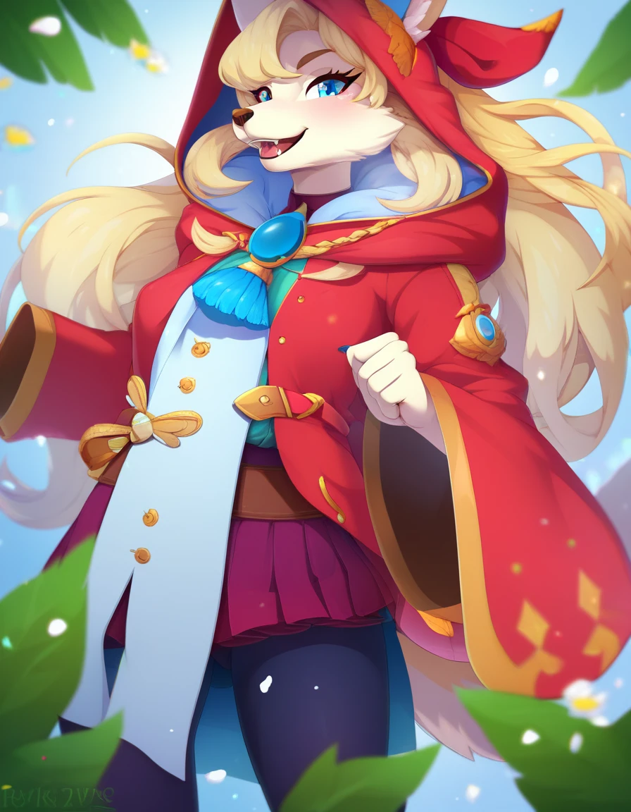 (Masterpiece: 1.2), exquisite and detailed, 4k: 1.2, 8k: 1.2, high resolution: 1.2, furry kemono commission style, In the realm of anime art style, there exists a masterpiece of top-quality, showcasing an ultra-realistic 8K CG image of a fascinating character. This enchanting figure is that of a woman, with the appearance of a wolf, boasting long, silvery hair cascading down her back. Dressed in a deep red hooded coat, fastened at the waist with a contrasting white belt, she exudes an aura of mystery and allure. Enveloped by the soothing, snow-dusted backdrop, she stands with dramatic shadows cast upon the ground, with the soft light delicately illuminating her perfect features. The anime artistry of this exquis
