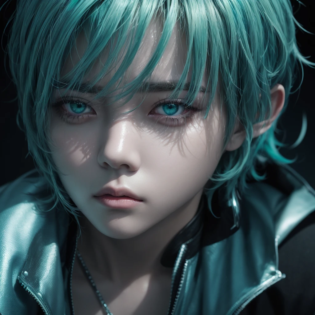 Crea una imagen de Jimin de BTS con silver hair, one eye blue and the other green, wearing a shiny cyberpunk outfit in metallic tones.”Imagine Jimin from BTS with a futuristic look: silver hair, one blue eye and one green eye, wearing a shiny chrome colored jacket and holographic pants."Diseña una ilustración de Jimin de BTS con silver hair, Different colored eyes and a bright outfit with cyber tones, like neon and silver.”Make a digital representation of Jimin from BTS with a cyberpunk style: silver hair, one blue eye and one green eye, wearing a metal jacket with shiny details. “Create an image of Jimin from BTS with a futuristic look: silver hair, eyes of opposite colors and wearing a shiny suit in metallic and cyber tones."