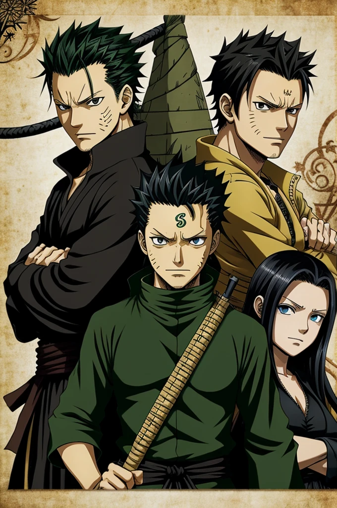 yami de black clover, Zoro from One Piece, and Shikamaru of Naruto, the three together in one photo (separately)
