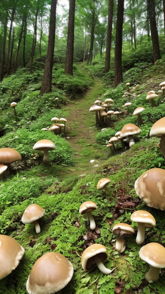Mountain full of mushrooms, lots of mushrooms, forest