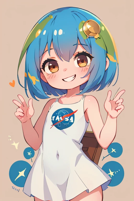 (masterpiece, Best quality:1.2), One, 1 girl, Earth-chan, smile, Looking at the viewer, hands behind your back,seraphim,flat chest,,****con,,chibi,grin,smile, World, face focus,complacent,