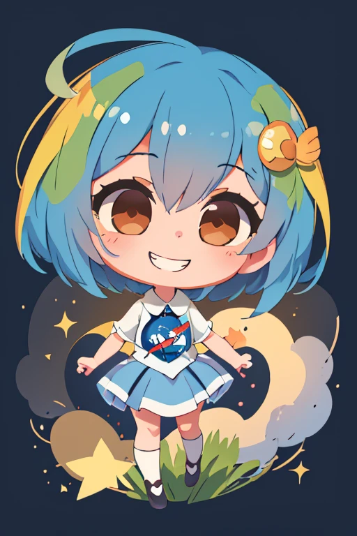 (masterpiece, Best quality:1.2), One, 1 girl, Earth-chan, smile, Looking at the viewer, hands behind your back,seraphim,flat chest,,****con,,chibi,grin,smile, World, face focus,complacent,