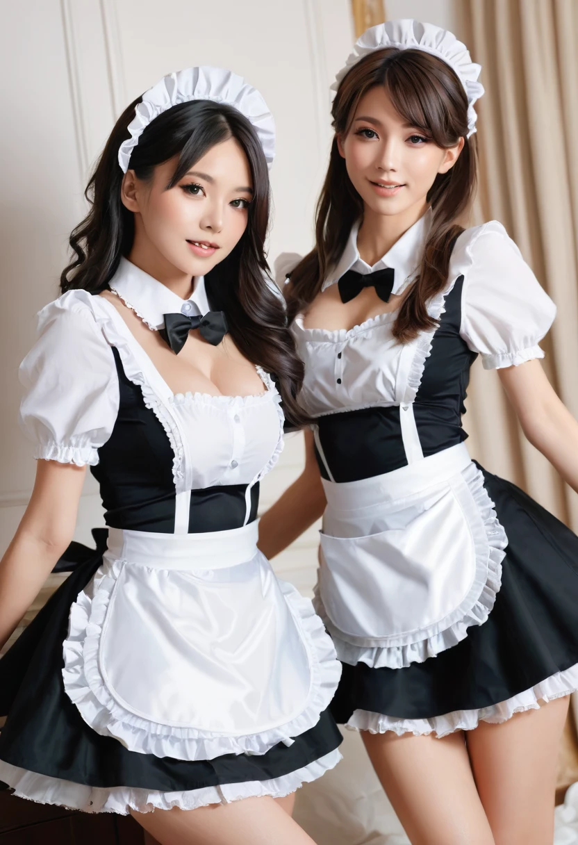 two beautiful women, with maid lingerie, sexy