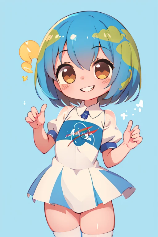 (masterpiece, Best quality:1.2), One, 1 girl, Earth-chan, smile, Looking at the viewer, hands behind your back,seraphim,flat chest,,****con,,chibi,grin,smile, World, face focus,complacent,