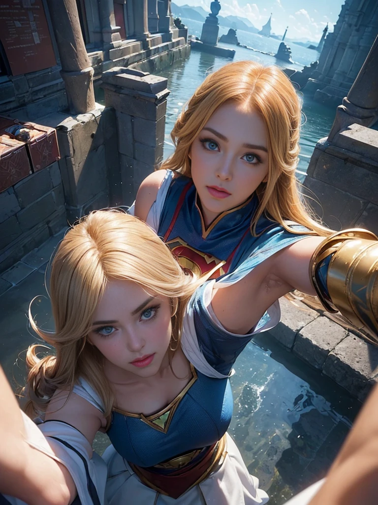((From a straight above, birds-eye perspective)), Supergirl, (muscular:1.5), long flowing hair, blue eyes, flirtatious smile, abs, Real Life, full bodyshot, (Ultra Realistic:1.5), Photorealism, Photography, 8K UHD, Photo, HDR, Complex and Elegant, Highly Detailed, Sharp Focus, Stunning, Beautiful, (Gorgeous: 1.2), Best Quality 1:1, Ultra Detail: 1.2, Best Shadows, 8k: 1.1), (beautiful detailed face), high contrast, (perfect lighting: 1.2), ((cinematic light)), colorful, hyper-detail, dramatic light, intricate detail, photograph by arny freytag, (head tilted back:1.7), looking up and left at viewer, leaning back, (selfie view from left above:1.7), muscular, (arms reaching straight up overhead:1.8), (off center focus:1.5), (lifting man overhead)