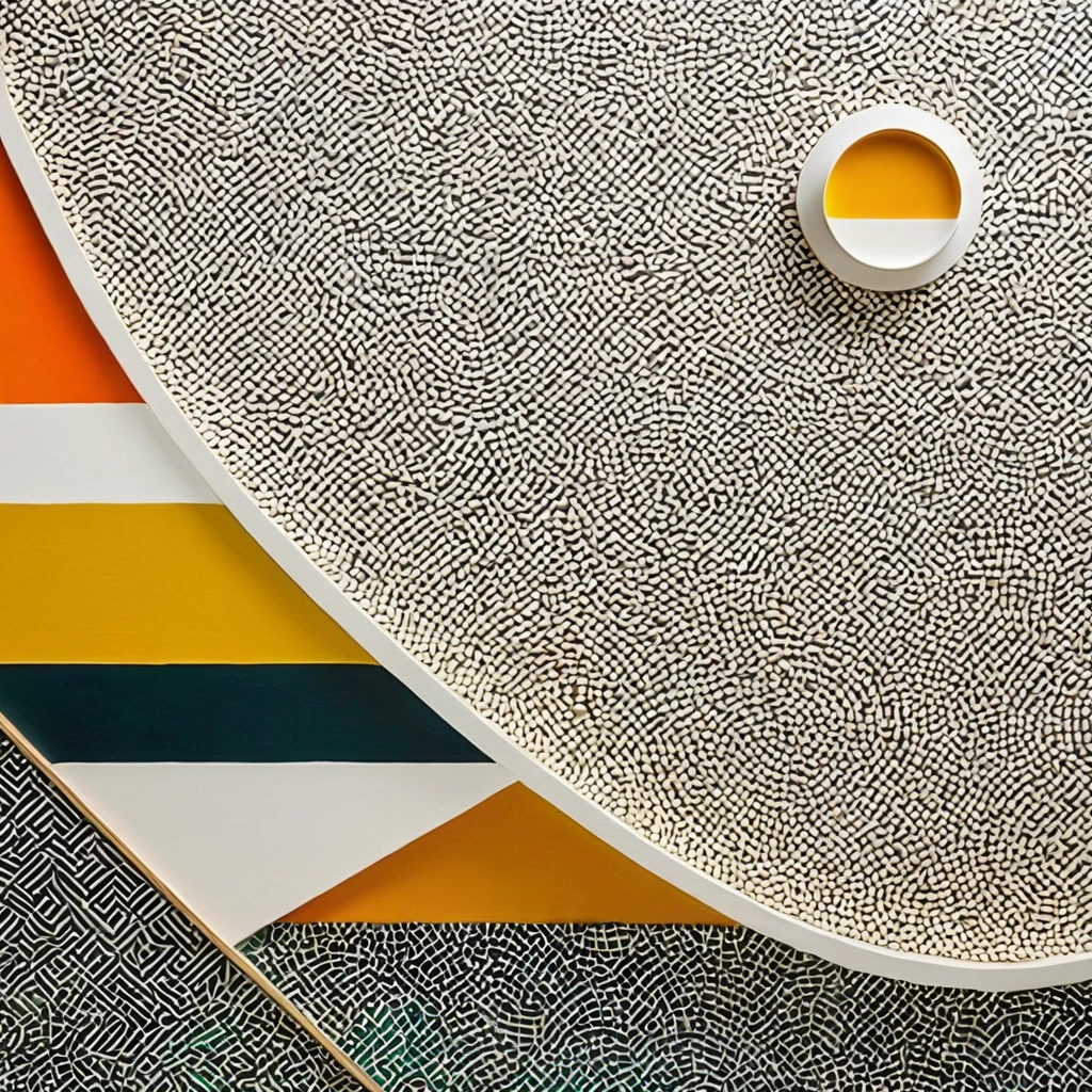 Create a sophisticated and thought-provoking modern artwork that combines elements of abstraction and realism. Focus on clean lines and geometric shapes, offering a sense of structure and balance. Incorporate a muted color palette with subtle variations in tone to evoke a sense of depth. Add elements of surprise and intrigue, such as hidden symbols or textures that invite closer inspection. Strive for a piece that balances tradition with innovation, where the familiar meets the unexpected in a visually captivating manner.
