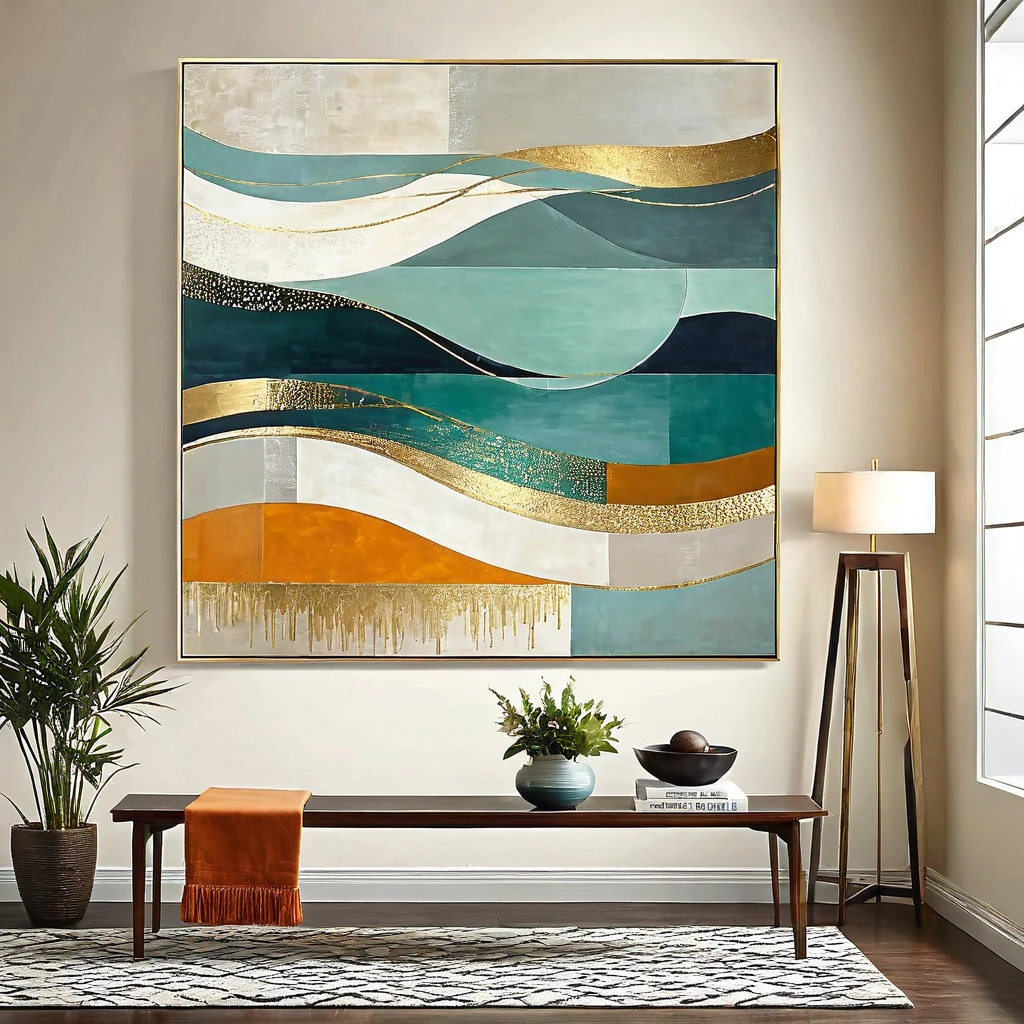 Create a sophisticated and thought-provoking modern artwork that combines elements of abstraction and realism. Focus on clean lines and geometric shapes, offering a sense of structure and balance. Incorporate a muted color palette with subtle variations in tone to evoke a sense of depth. Add elements of surprise and intrigue, such as hidden symbols or textures that invite closer inspection. Strive for a piece that balances tradition with innovation, where the familiar meets the unexpected in a visually captivating manner.