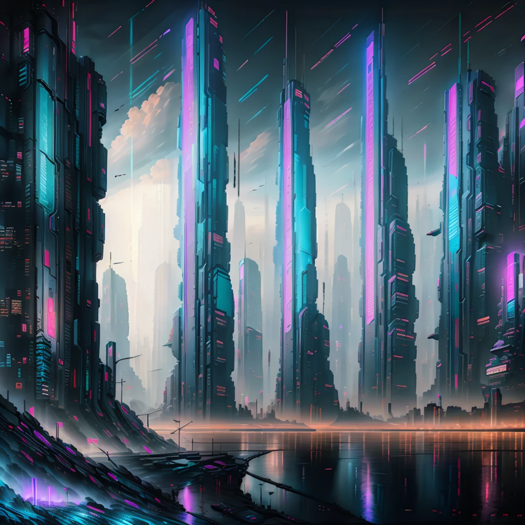 Highest quality,masterpiece,Near future city,Town,mirror,technology,Mysterious Neon,cyber-