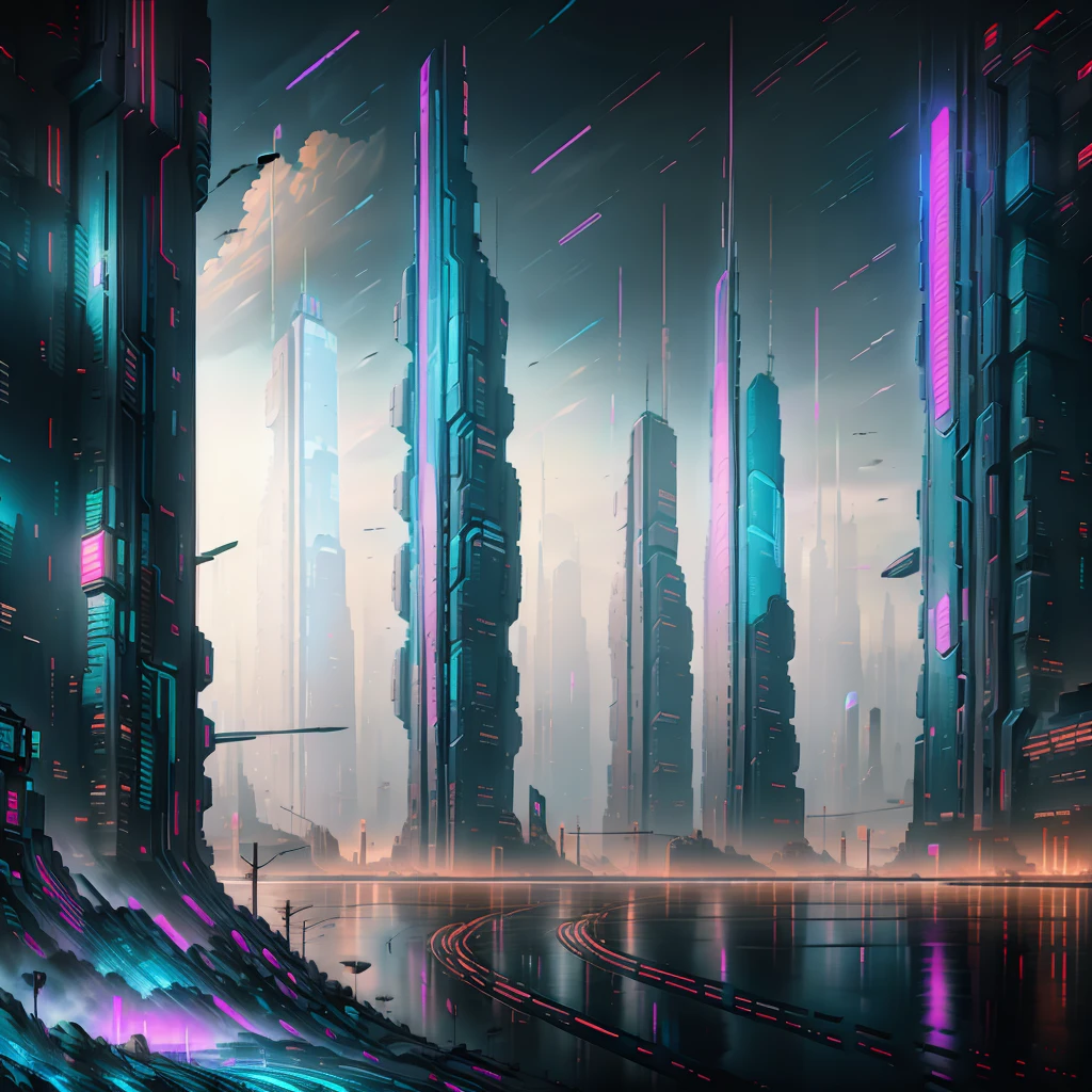Highest quality,masterpiece,Near future city,Town,mirror,technology,Mysterious Neon,cyber-