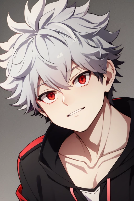Izuku Midoriya from My Hero Academia red eyes and white hair, pale skin. Looking directly at the viewer