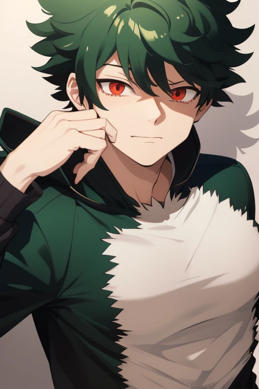 Izuku Midoriya from My Hero Academia red eyes and white hair, pale skin. Looking directly at the viewer