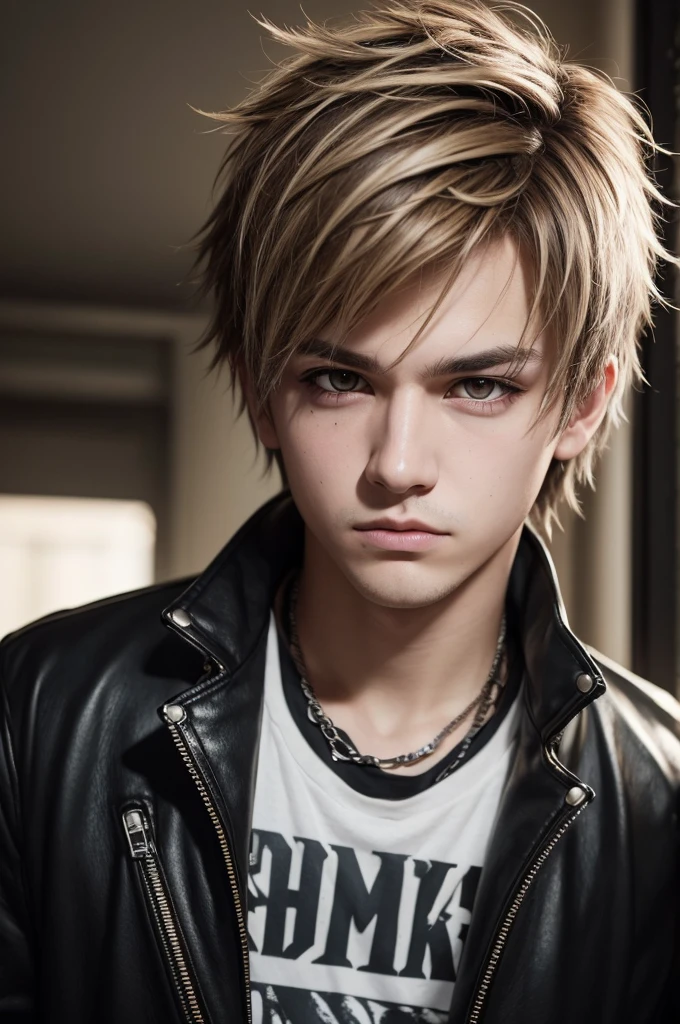 A guy, punk style, with messy emo hair, white, light brown eyes good lighting, 8K HD realistic, Instagram feed pose, 8Hd