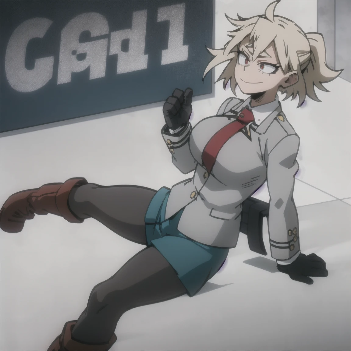 <lora:Erica_Hartmann-10:1> Erica, 1girl, solo, blush, smile, short hair, blue eyes, blonde hair, simple background, white background, underwear, panties, tail, barefoot, grin, uniform, feet, military, military uniform, toes, soles, hands on hips, dog tail, dog girl