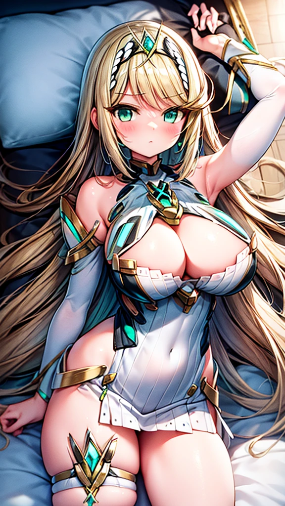 Mythra the Xenoblade, blonde, neckleace, breasts big, big hair, sexy hentai girl, best qualityer