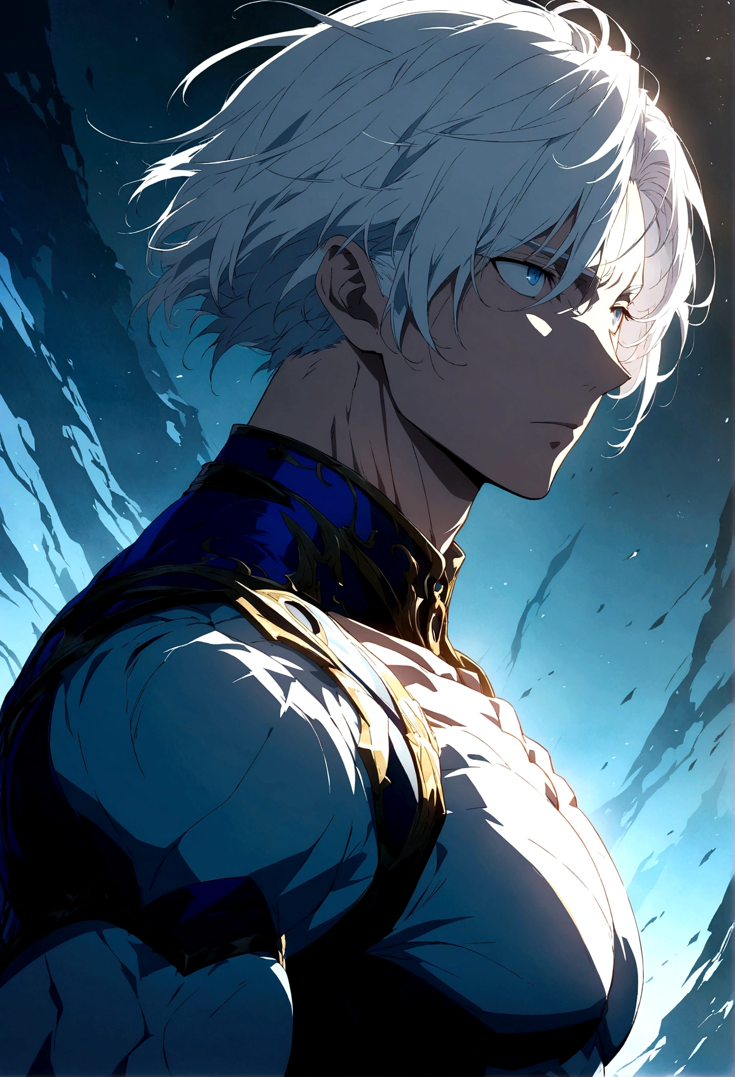anime character with white hair and blue eyes standing in front of a blue sky, best anime 4k konachan wallpaper, official art, key visual, fate grand order, shigenori soejima illustration, handsome guy in demon slayer art, white haired, key anime art, badass anime 8 k, white haired deity, detailed key anime art, detailed anime character art