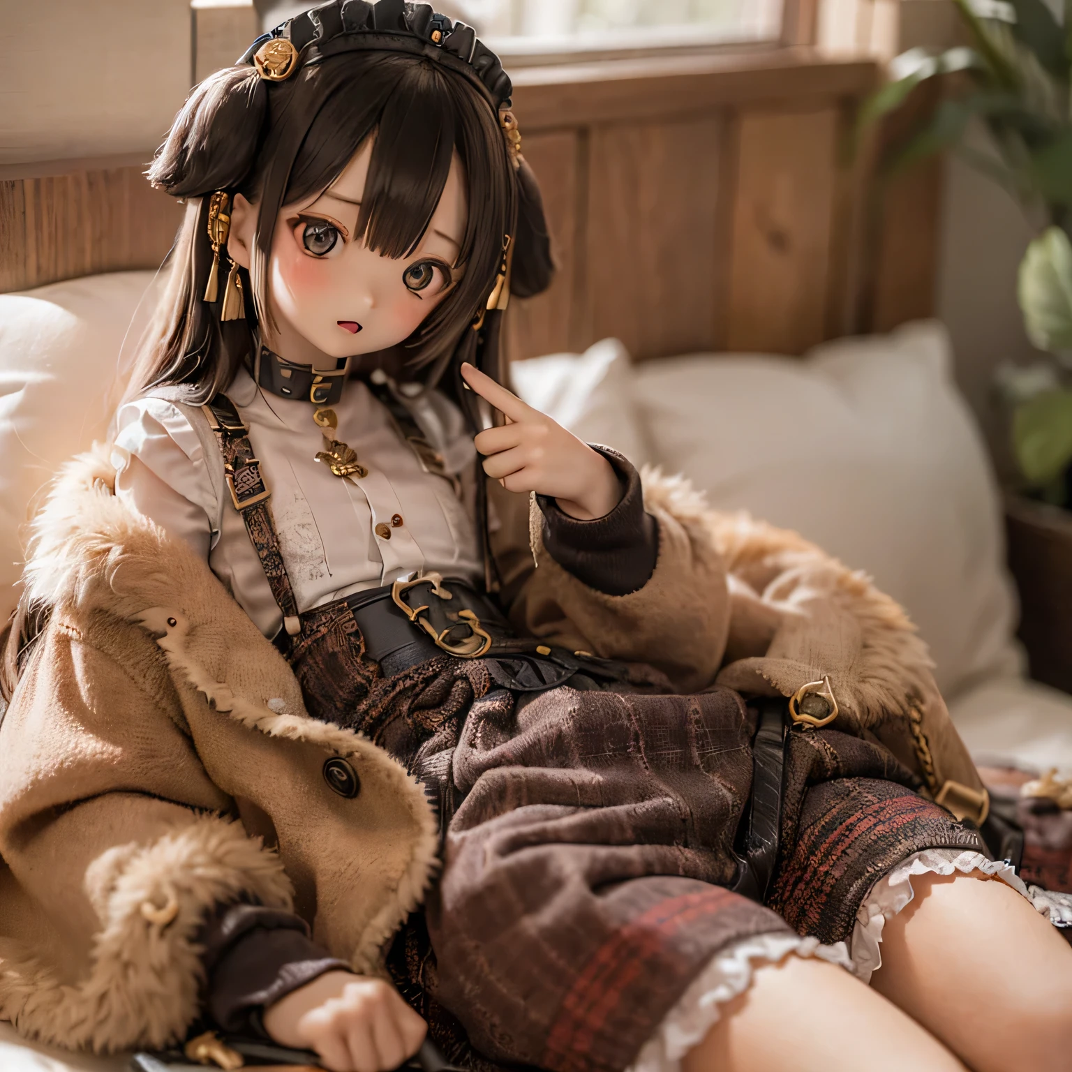 amasterpiece, best quality, 8k, cinematic light, ultra high res, chibi, a cute doll smiling sitting on a sleigh, black hair, christmas steampunk dress, christmas hair bows, (white pantyhose), (black pumps), magical night, winter night, magical sparks floating, falling snow, dark shadows, ((dark fantasy)),